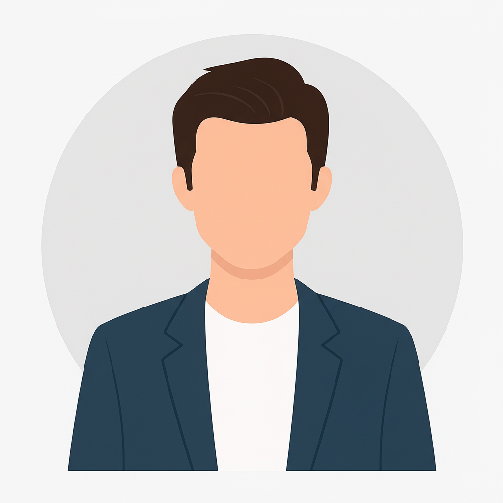 Mann mit braunen Haaren und blauem Sakko lächelt freundlich vor grauem Hintergrund